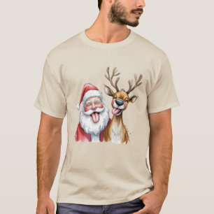 Funny Santa Claus and Reindeer Christmas Winter T-Shirt