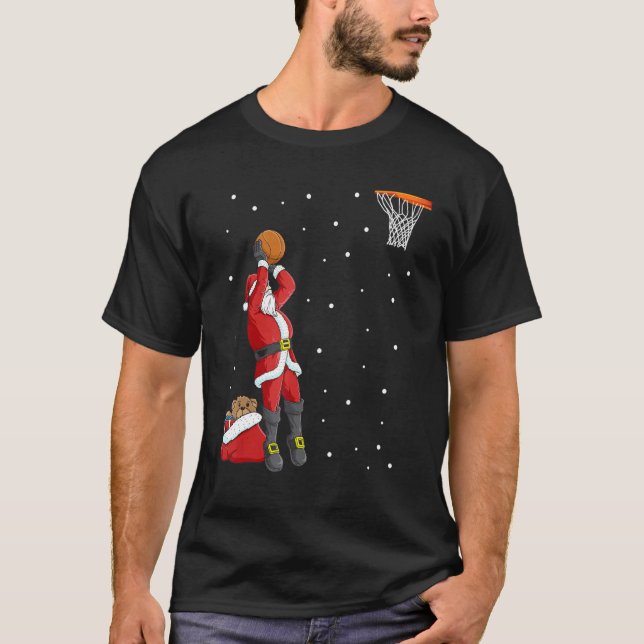 Funny Santa Claus Basketball Christmas Jumper T-Shirt (Front)
