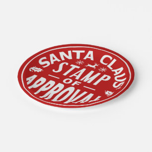 Funny Santa Claus Christmas Approval Stamp Party Paper Plate