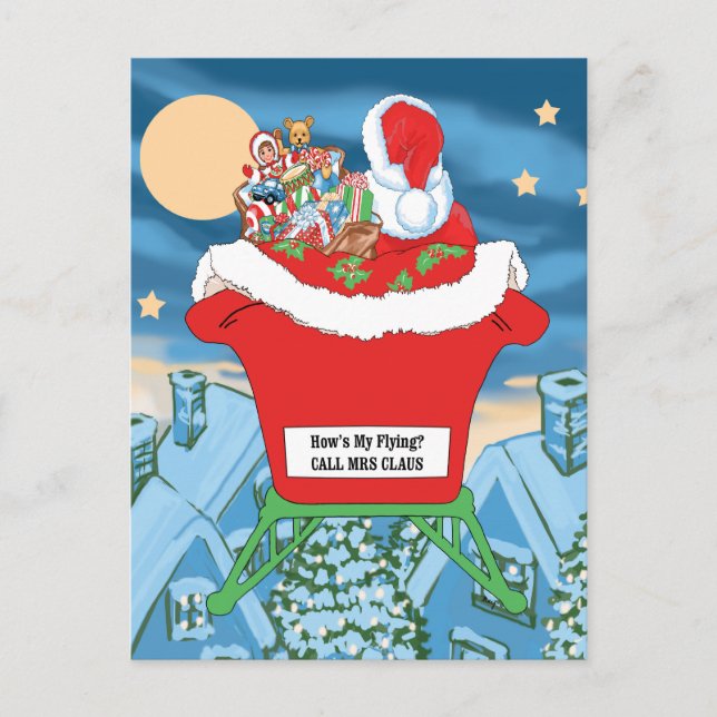 Funny Santa Claus Christmas Humour How's My Flying Holiday Postcard (Front)
