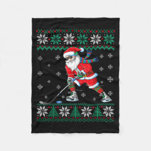 Funny Santa Claus Christmas Ice Hockey Ugly Sweate Fleece Blanket
