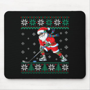 Funny Santa Claus Christmas Ice Hockey Ugly Sweate Mouse Pad