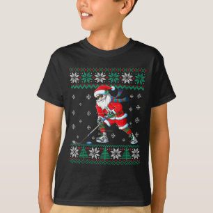 Funny Santa Claus Christmas Ice Hockey Ugly Sweate T-Shirt