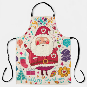 Funny Santa Claus Christmas Illustration Apron