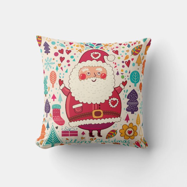 Funny Santa Claus Christmas Illustration Cushion (Front)