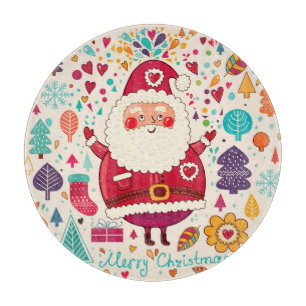 Funny Santa Claus Christmas Illustration Cutting Board