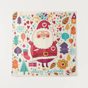 Funny Santa Claus Christmas Illustration Tapestry