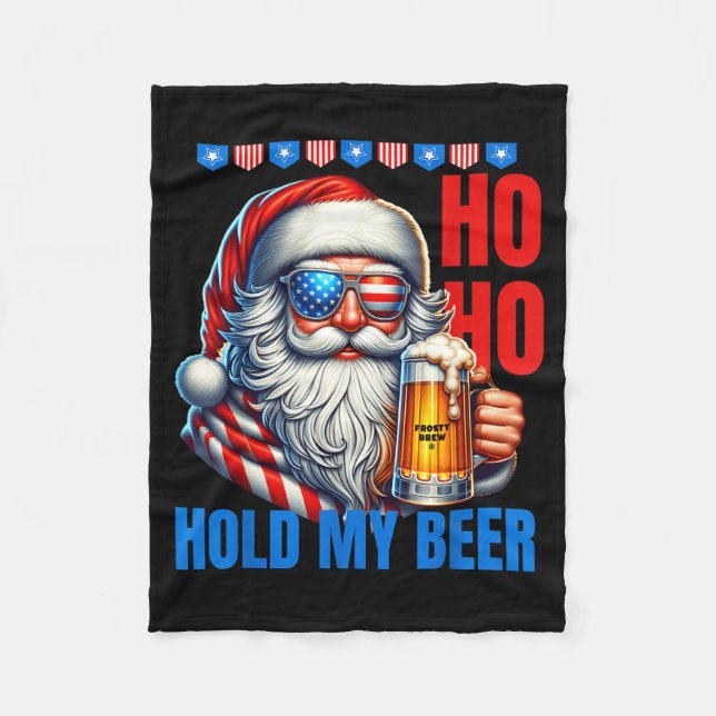 Funny Santa Claus Christmas July 4th Patriotic Hol Fleece Blanket (Front)