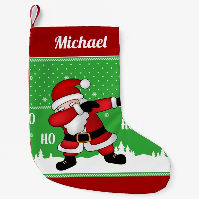 Funny Santa Claus Dabbing Small Christmas Stocking (Front)