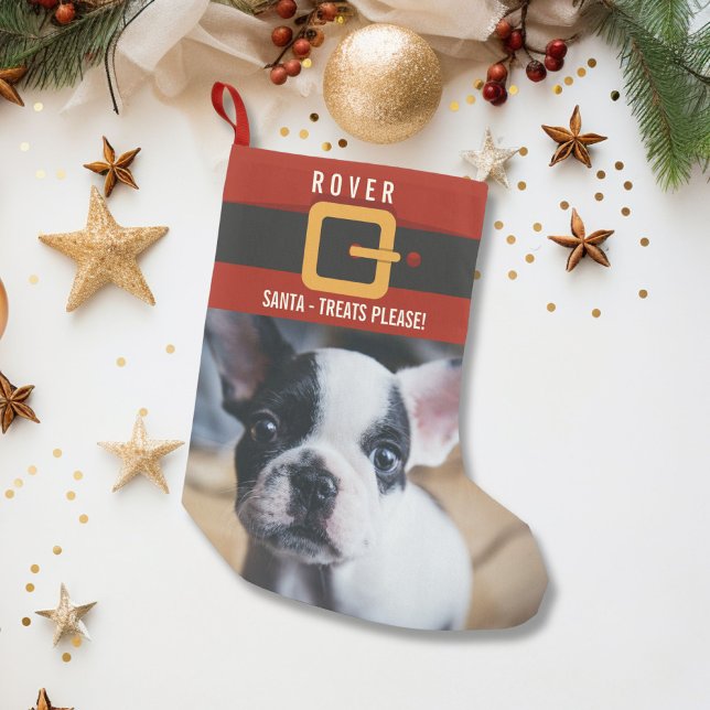 Funny Santa Claus Dog Photo and Name Personalised Small Christmas Stocking (Creator Uploaded)