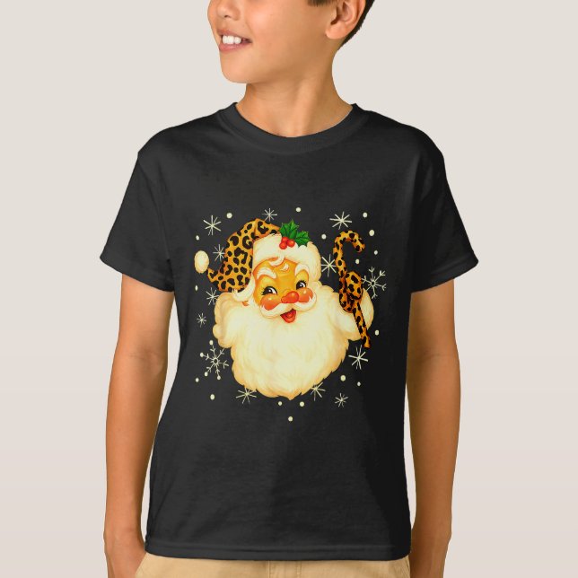 Funny Santa Claus Face Christmas Xmas Leopard Sant T-Shirt (Front)