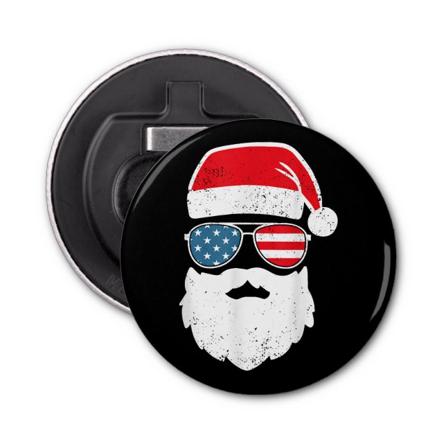 Funny Santa Claus Face Sunglasses Patriotic Americ Bottle Opener (Front)