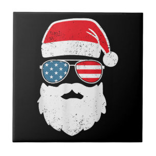 Funny Santa Claus Face Sunglasses Patriotic Americ Tile