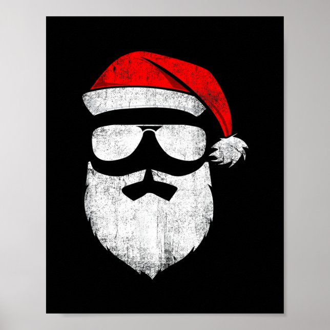 funny santa claus face sunglasses with hat beard c poster (Front)