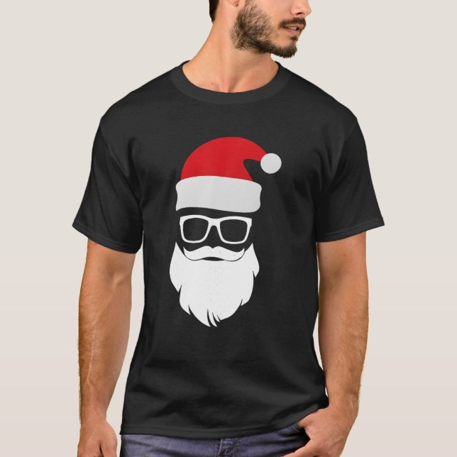Funny Santa Claus Face Sunglasses With Hat Beard C T-Shirt (Front)