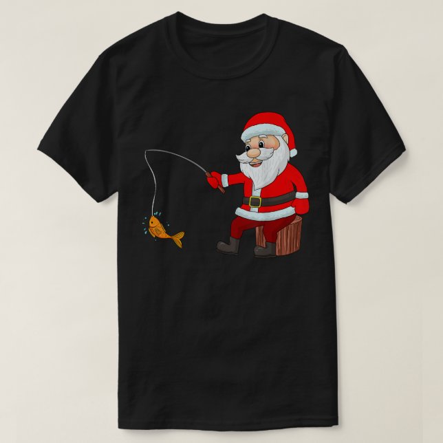 Funny Santa Claus Fishing Christmas Fish Puns Xmas T-Shirt (Design Front)