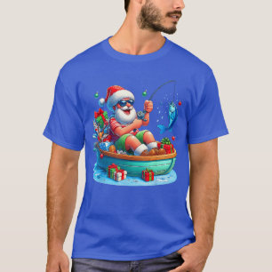 Funny Santa Claus Fishing Christmas In July Beach  T-Shirt