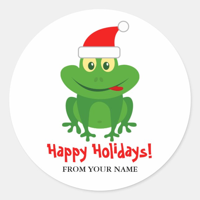 Funny Santa Claus frog cartoon Christmas Holiday Classic Round Sticker (Front)