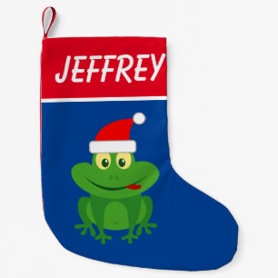 Funny Santa Claus frog cartoon kid's name Small Christmas Stocking