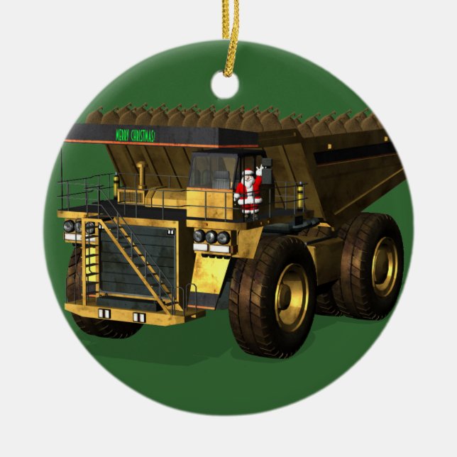 Funny Santa Claus Giant  Dump Truck Driver Ceramic Tree Decoration (Front)