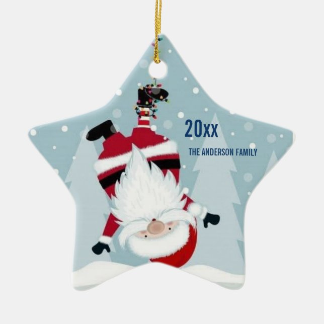 Funny Santa Claus Hanging Upside Down Ceramic Tree Decoration (Front)