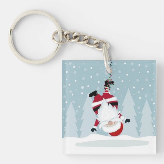 Funny Santa Claus Hanging Upside Down Key Ring (Front)