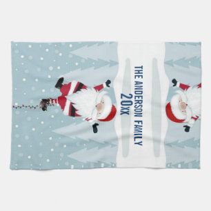 Funny Santa Claus Hanging Upside Down Tea Towel