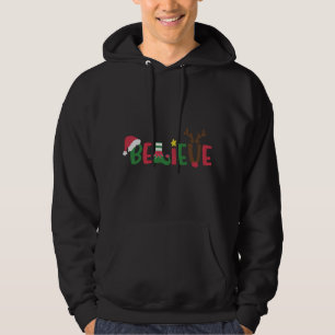 Funny Santa Claus Hat Believe Snowflakes Christmas Hoodie
