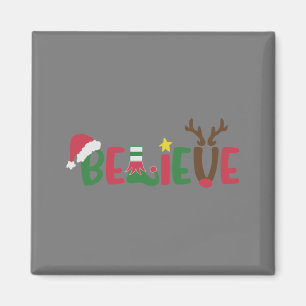 Funny Santa Claus Hat Believe Snowflakes Christmas Magnet