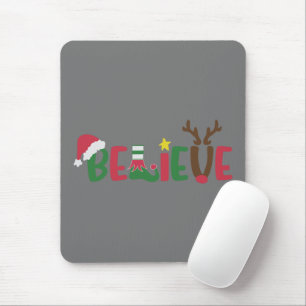 Funny Santa Claus Hat Believe Snowflakes Christmas Mouse Pad