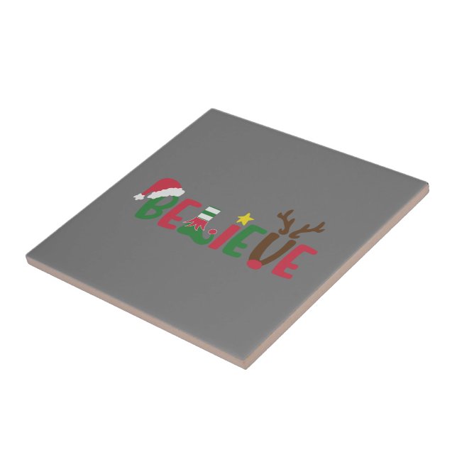 Funny Santa Claus Hat Believe Snowflakes Christmas Tile (Side)
