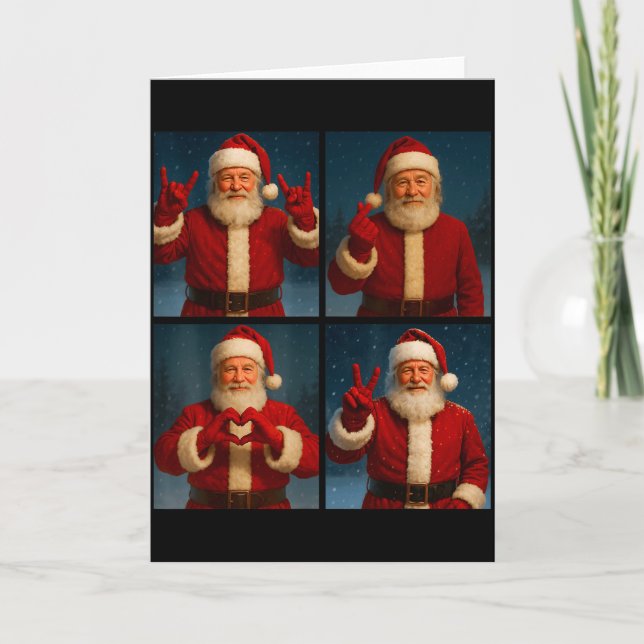 Funny Santa Claus Heart And Peace Sign Retro Chris Card (Front)