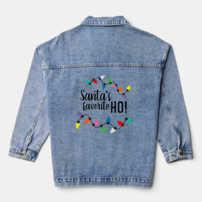 Funny Santa Claus Helper Xmas String Lights Denim Jacket (Back)