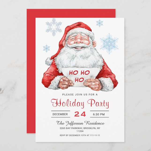 Funny Santa Claus Ho Ho Ho Holiday Christmas Party Invitation (Front/Back)