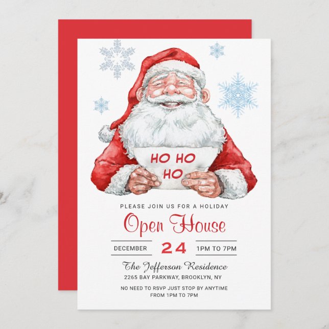 Funny Santa Claus Holiday Christmas Open House Invitation (Front/Back)