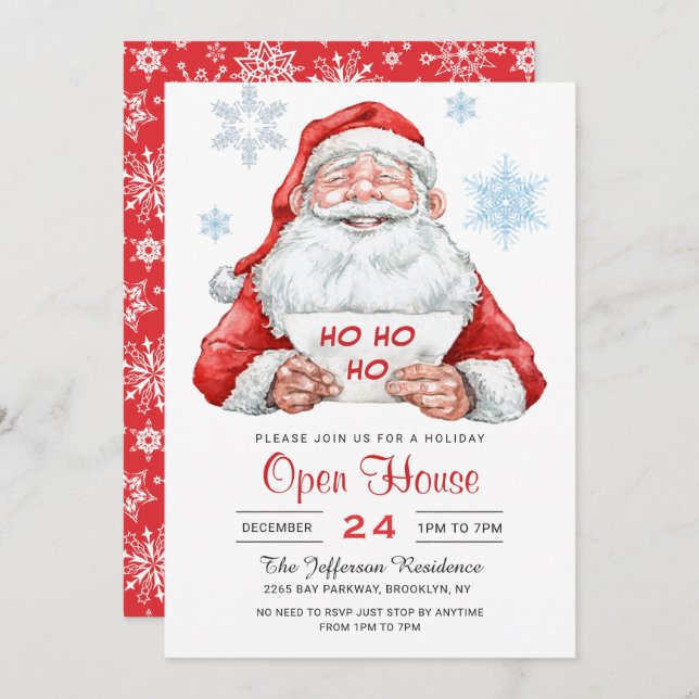 Funny Santa Claus Holiday Christmas Open House Invitation (Front/Back)