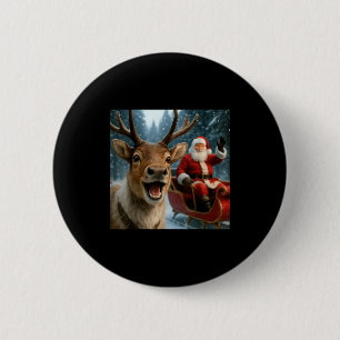 Funny Santa Claus In Sleigh With Reindeer Christma 6 Cm Round Badge