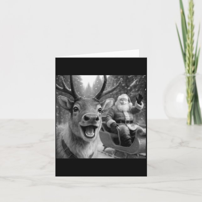 Funny Santa Claus In Sleigh With Reindeer Christma Card (Front)