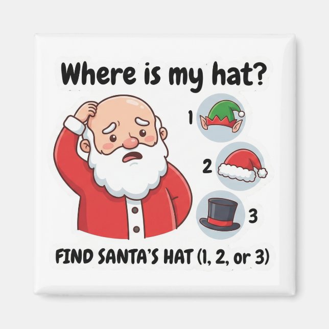Funny Santa Claus Lost Hat Matching Game Magnet (Front)