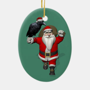 Funny Santa Claus Loves Ravens Ceramic Tree Decoration