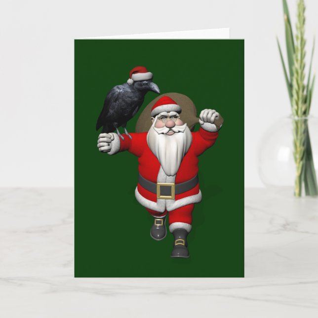 Funny Santa Claus Loves Ravens Holiday Card (Front)