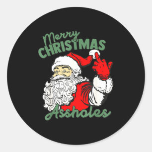 Funny Santa Claus Merry Christmas Holes  Classic Round Sticker