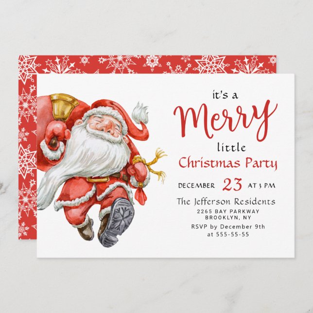 Funny Santa Claus Merry Christmas Little Party Invitation (Front/Back)