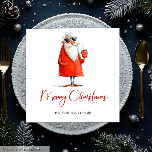 Funny Santa Claus Minimalist Christmas Dinner  Napkin (Funny Santa Claus Minimalist Christmas Dinner Napkins

)