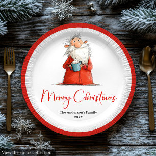 Funny Santa Claus Minimalist Holiday Tableware  Paper Plate