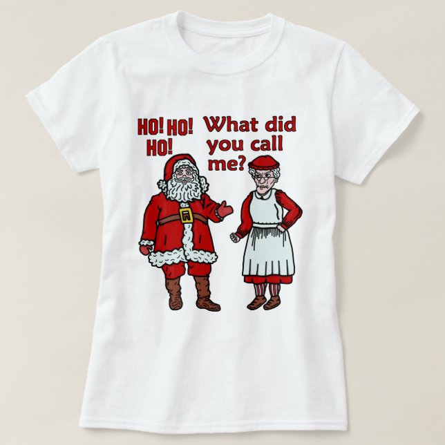Funny Santa Claus & Mrs Christmas T-Shirt (Design Front)
