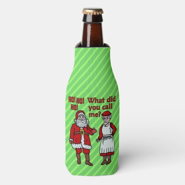 Funny Santa Claus & Mrs Chrstmas Holiday Joke Bottle Cooler (Bottle Front)