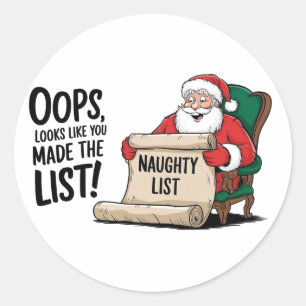 Funny Santa Claus Naughty List Christmas Design Classic Round Sticker