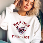 Funny Santa Claus Nice Ho's Finish Last Christmas Sweatshirt<br><div class="desc">In the mood for some holiday humour? Try this funny dirty Christmas sweater. Design features a super cool Santa Claus wearing sunglasses inside of a heart shape with white text "Nice Ho's Finish Last". Unisex design for men and for women. Wear to any Christmas party to bring joy and laughter...</div>