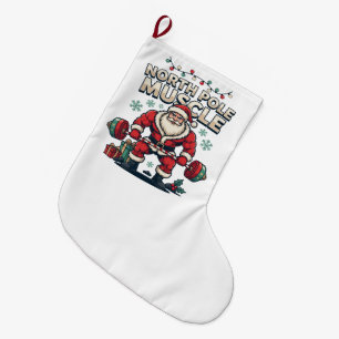 Funny Santa Claus North Pole Muscle Christmas Gym Large Christmas Stocking